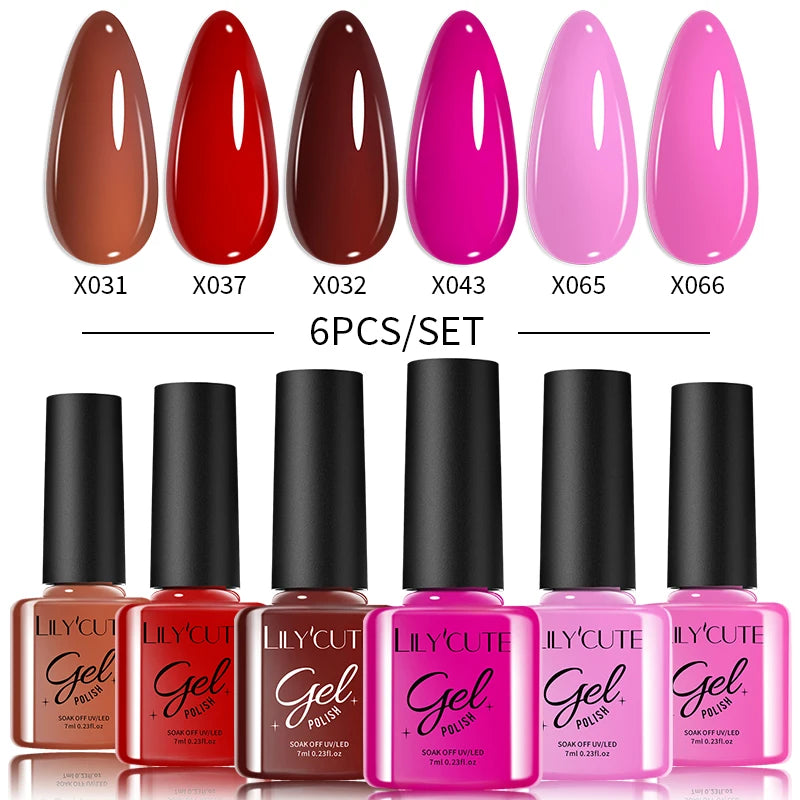 LILYCUTE 6-Delers Reflekterende Glitter Liner Gel Neglesett