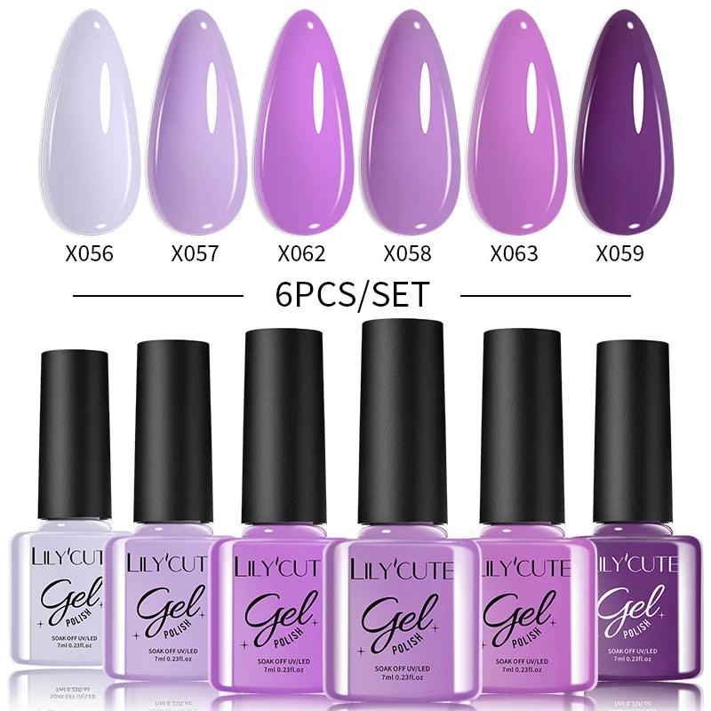 LILYCUTE 6-Delers Reflekterende Glitter Liner Gel Neglesett