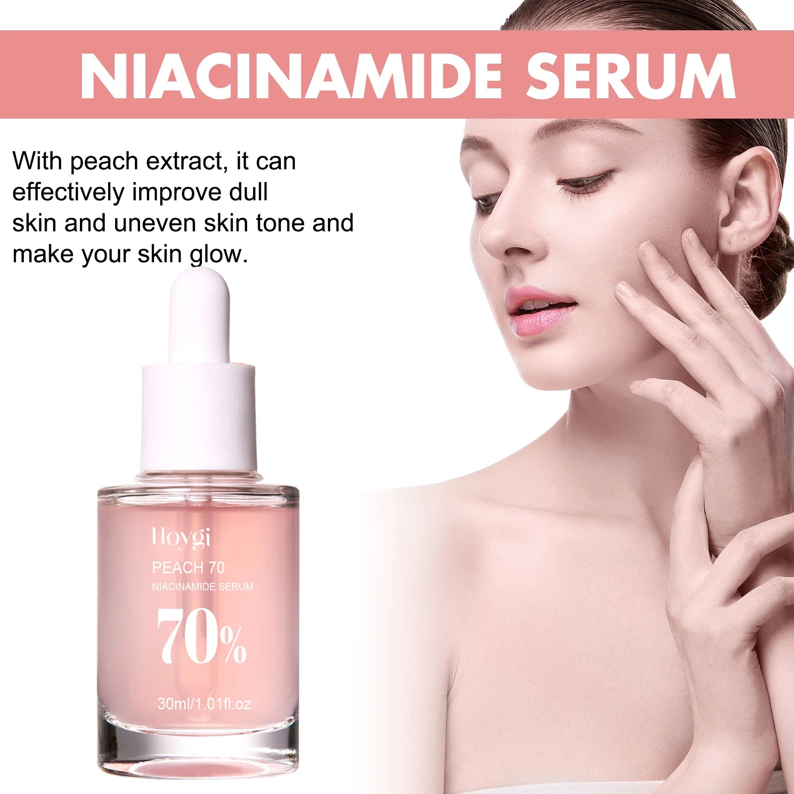 Hoygi Peach 70% Niacinamide Facial Serum – Glød, fukt og jevn hudtone med naturlig ferskenekstrakt
