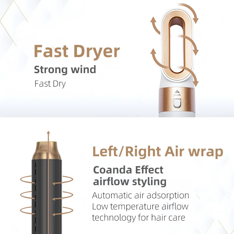 5-i-1 Varmlufts-Styler – hårføner, krølltang, rundbørste og rettetang i én