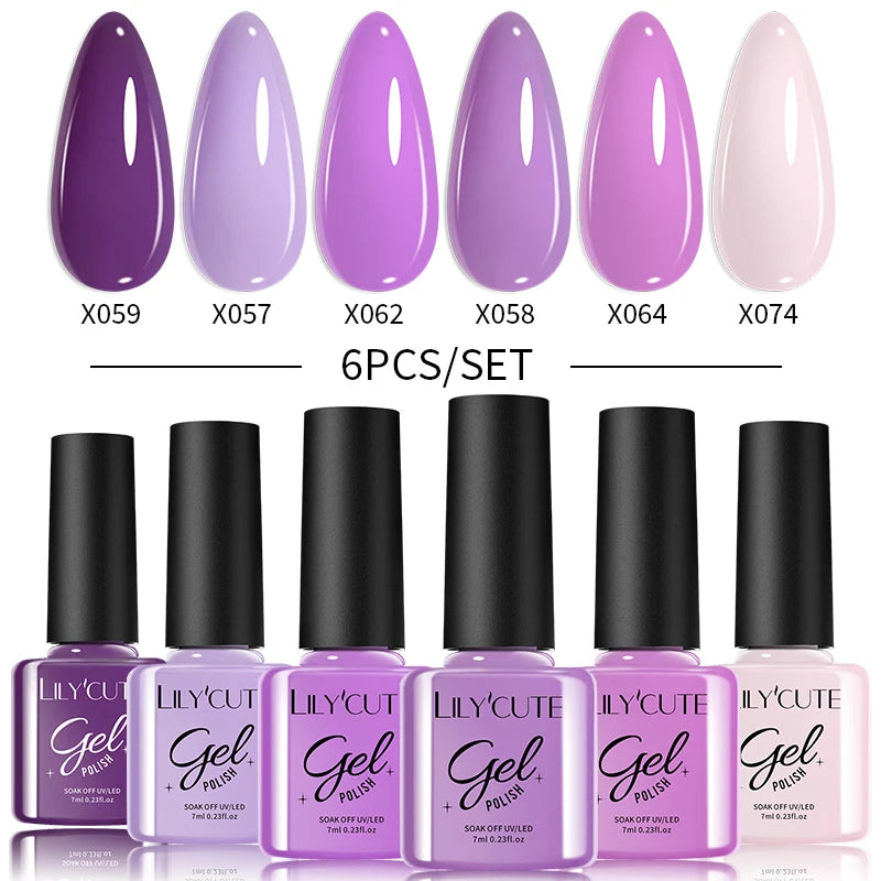 LILYCUTE 6-Delers Reflekterende Glitter Liner Gel Neglesett