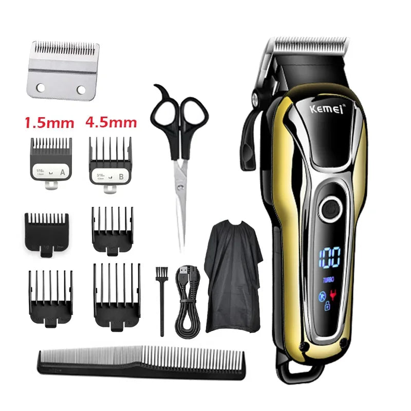 Kemei KM-1990 Hair Clipper Professional Hair Clipper Men's Hair Clipper Electric Trimmer LCD Display Hair Clipper Almighty Set