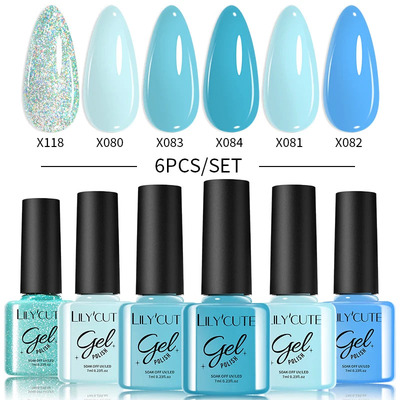 LILYCUTE 6-Delers Reflekterende Glitter Liner Gel Neglesett