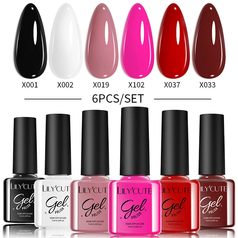 LILYCUTE 6-Delers Reflekterende Glitter Liner Gel Neglesett