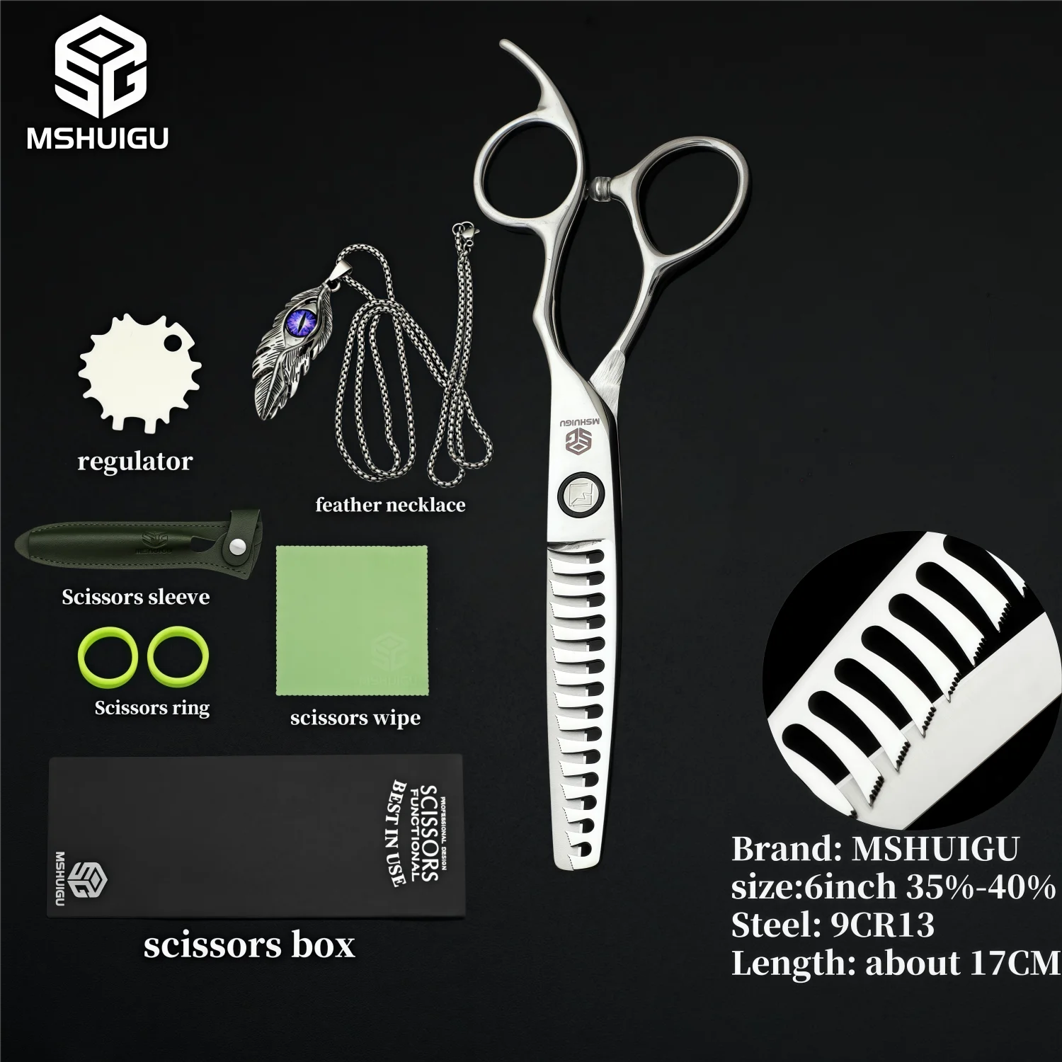 MSHUIGU VG10 Profesjonell Frisørsaks – Laser-Slipt Blad med 26 Tenner for Presis Tynning