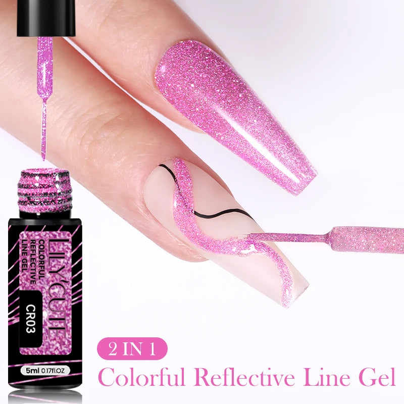 LILYCUTE 6-Delers Reflekterende Glitter Liner Gel Neglesett