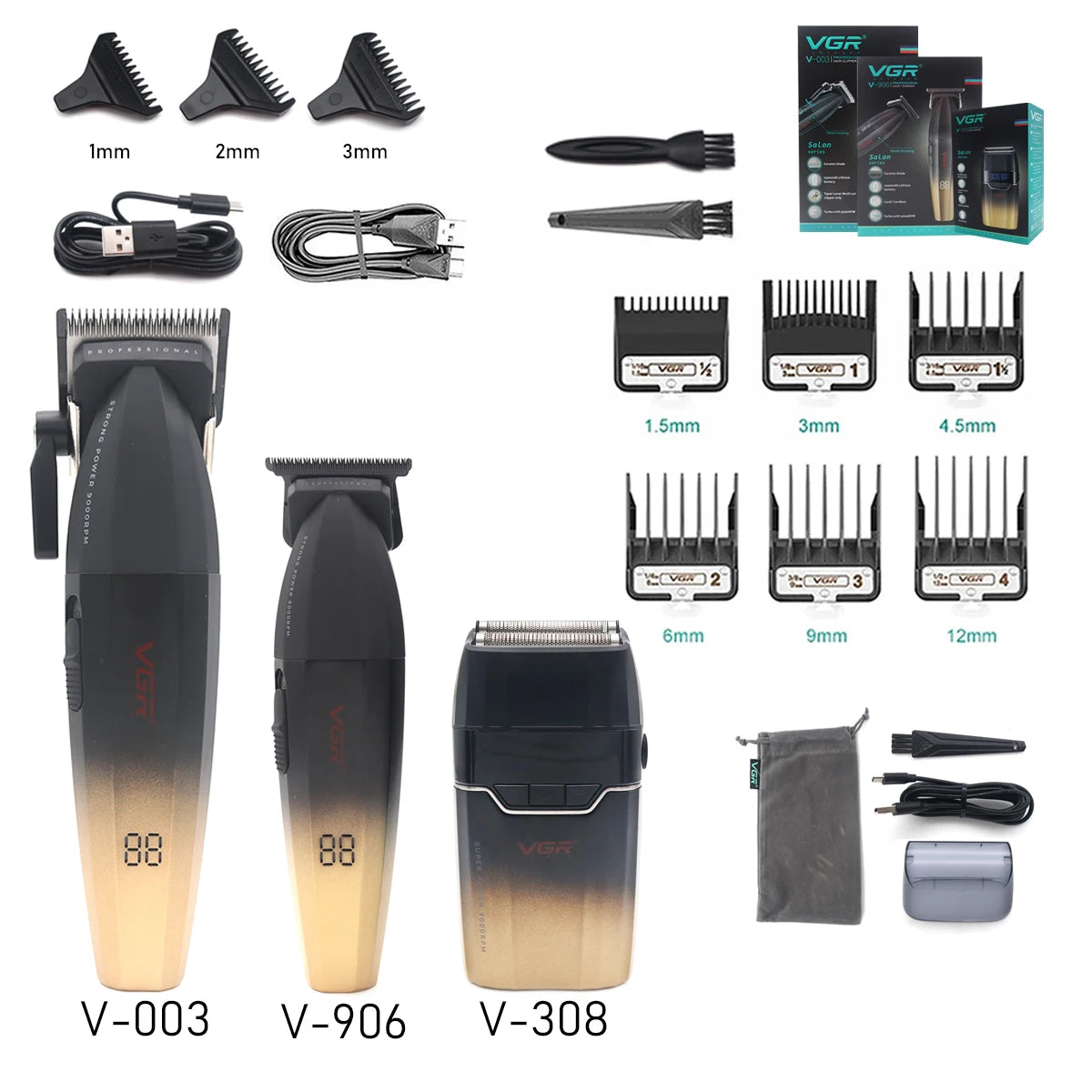 VGR V-308 Dobbel Folieskjeggtrimmer – tett, kraftig og hudvennlig barbering med LCD-display