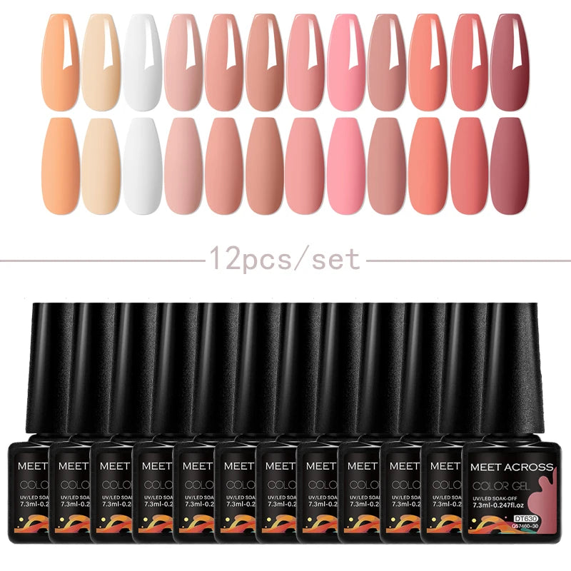 MEET ACROSS 12-Delers Nude &amp; Rosa Gel Neglelakksett