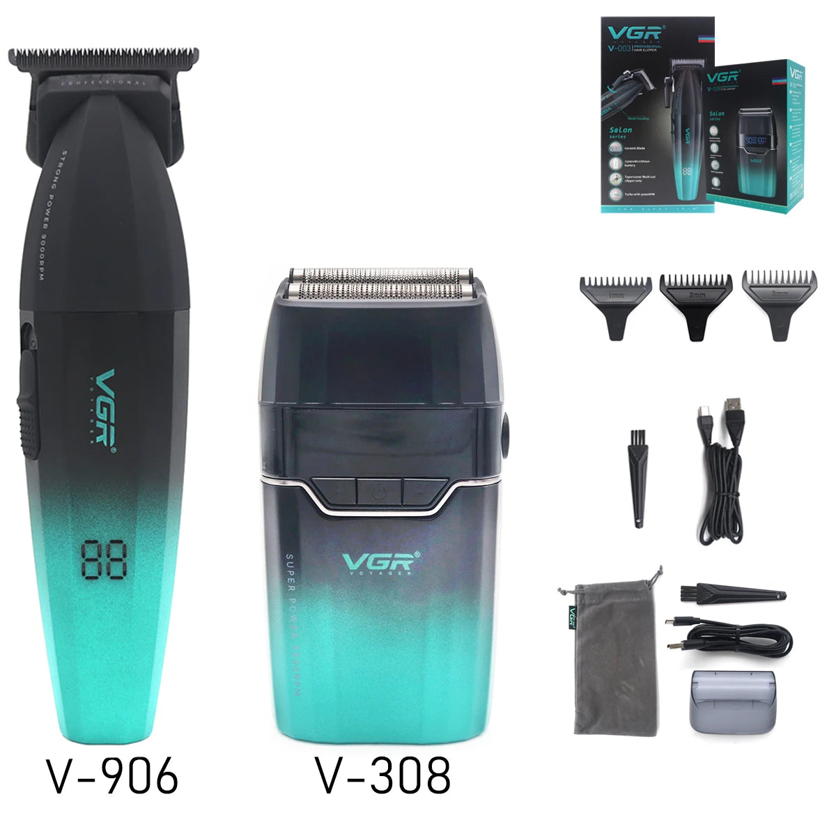 VGR V-308 Dobbel Folieskjeggtrimmer – tett, kraftig og hudvennlig barbering med LCD-display