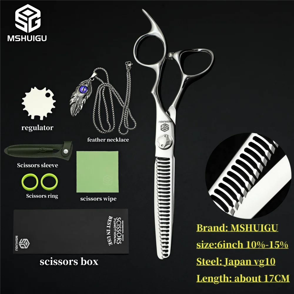 MSHUIGU VG10 Profesjonell Frisørsaks – Laser-Slipt Blad med 26 Tenner for Presis Tynning