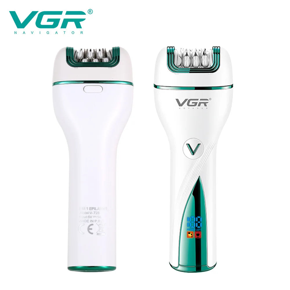 VGR V-728 3‑i‑1 epilator og trimmer – oppladbar multigroomer