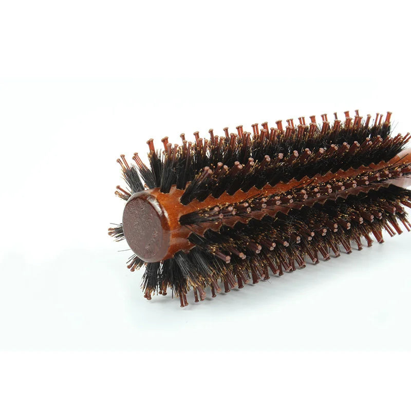 Natural Boar Bristle Hair Curling Comb – rund fønebørste i tre for glansfull styling