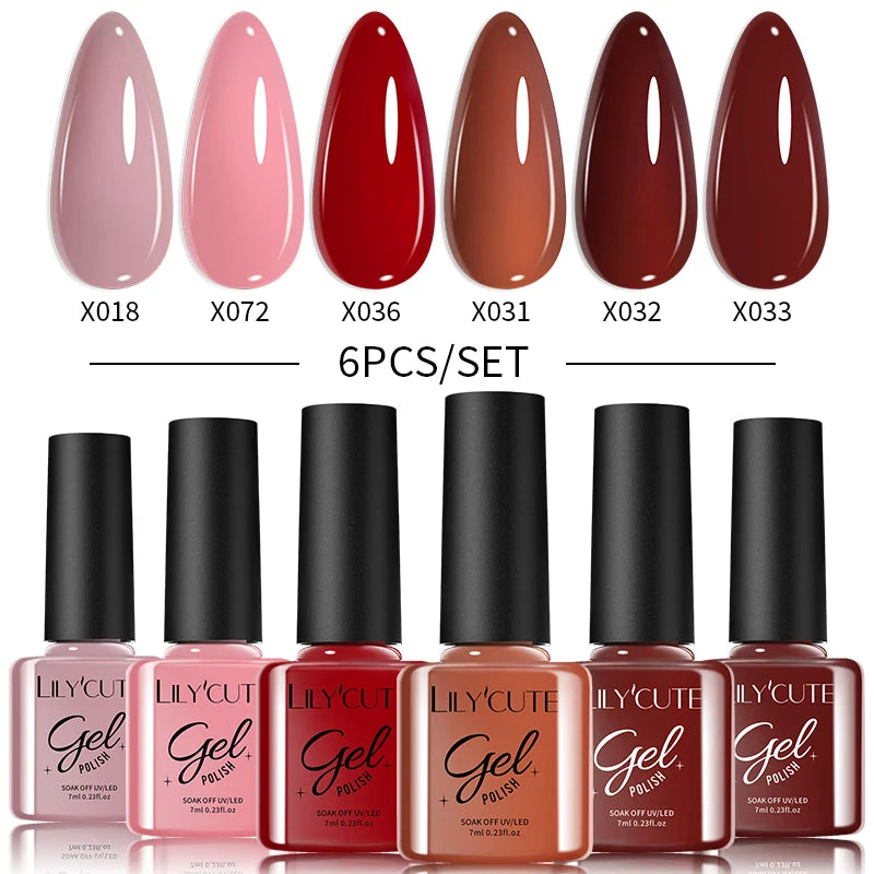 LILYCUTE 6-Delers Reflekterende Glitter Liner Gel Neglesett