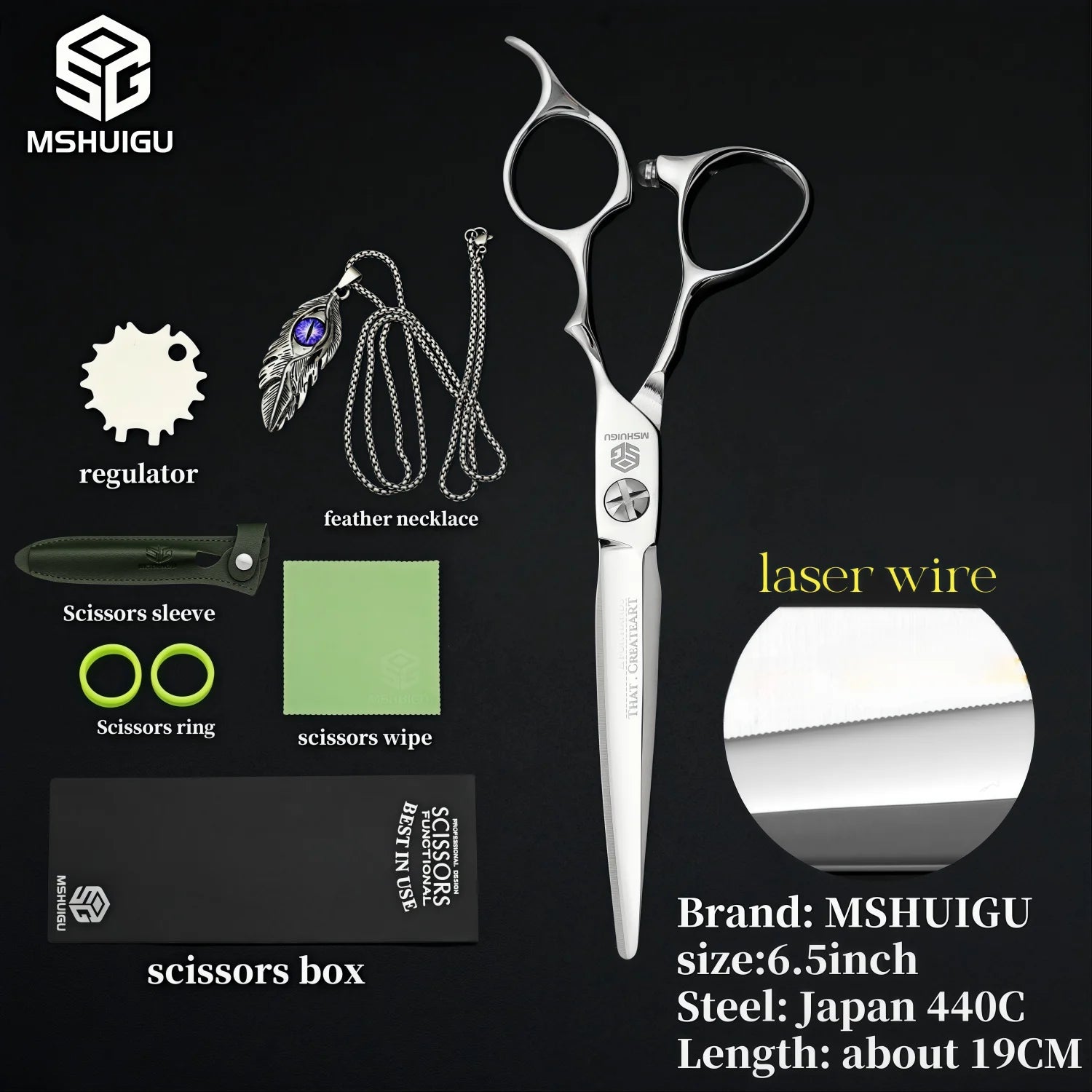 MSHUIGU VG10 Profesjonell Frisørsaks – Laser-Slipt Blad med 26 Tenner for Presis Tynning