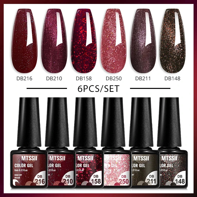 Mtssii 6-Delers Blå Glitter Gel Neglelakksett