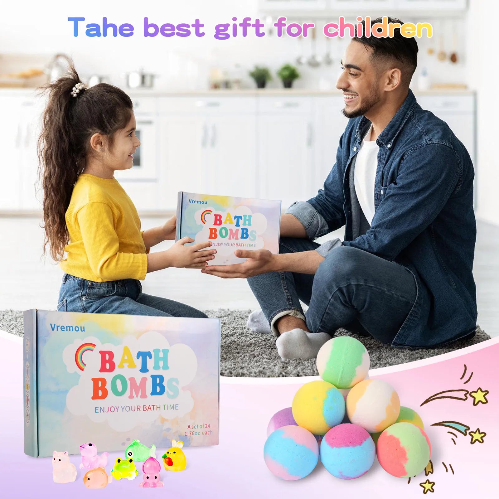Bath Bombs for Kids (24 stk) – Fargerike Badebomber med Overraskelse og Leker