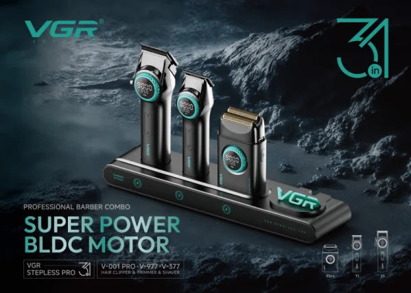 VGR 3 In 1 Hair Cutting Machine Kit High Quality Beard Trimmer Man Professional 9000 Rpm Hair Clipper Men Set