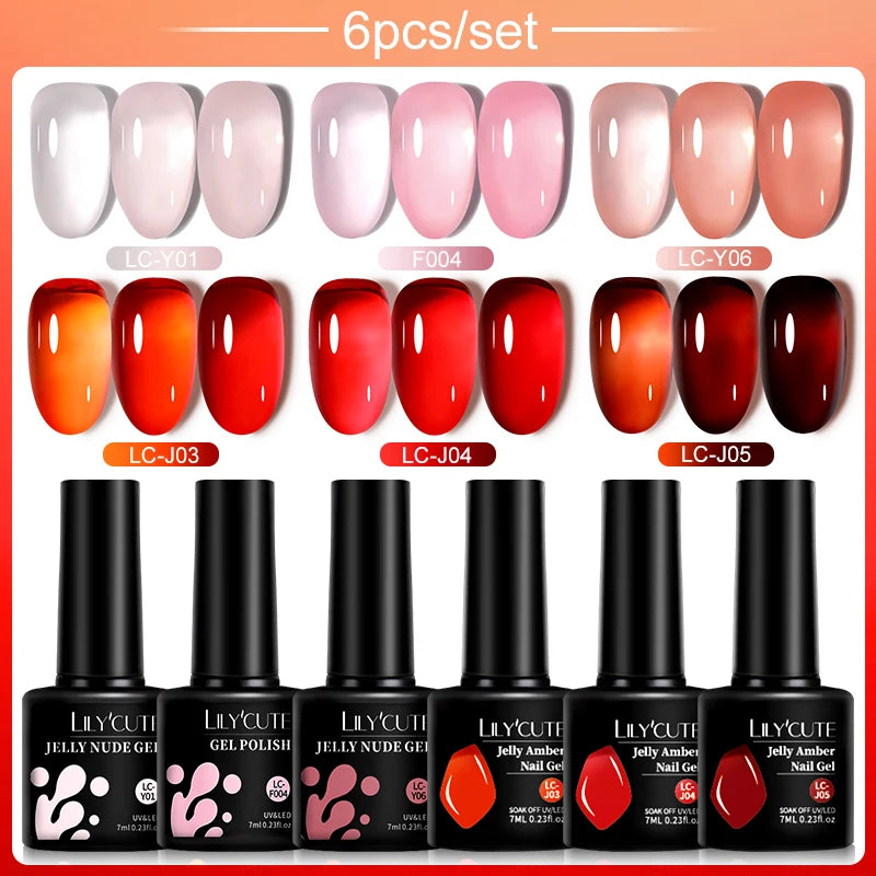 LILYCUTE 6-Delers Reflekterende Glitter Liner Gel Neglesett