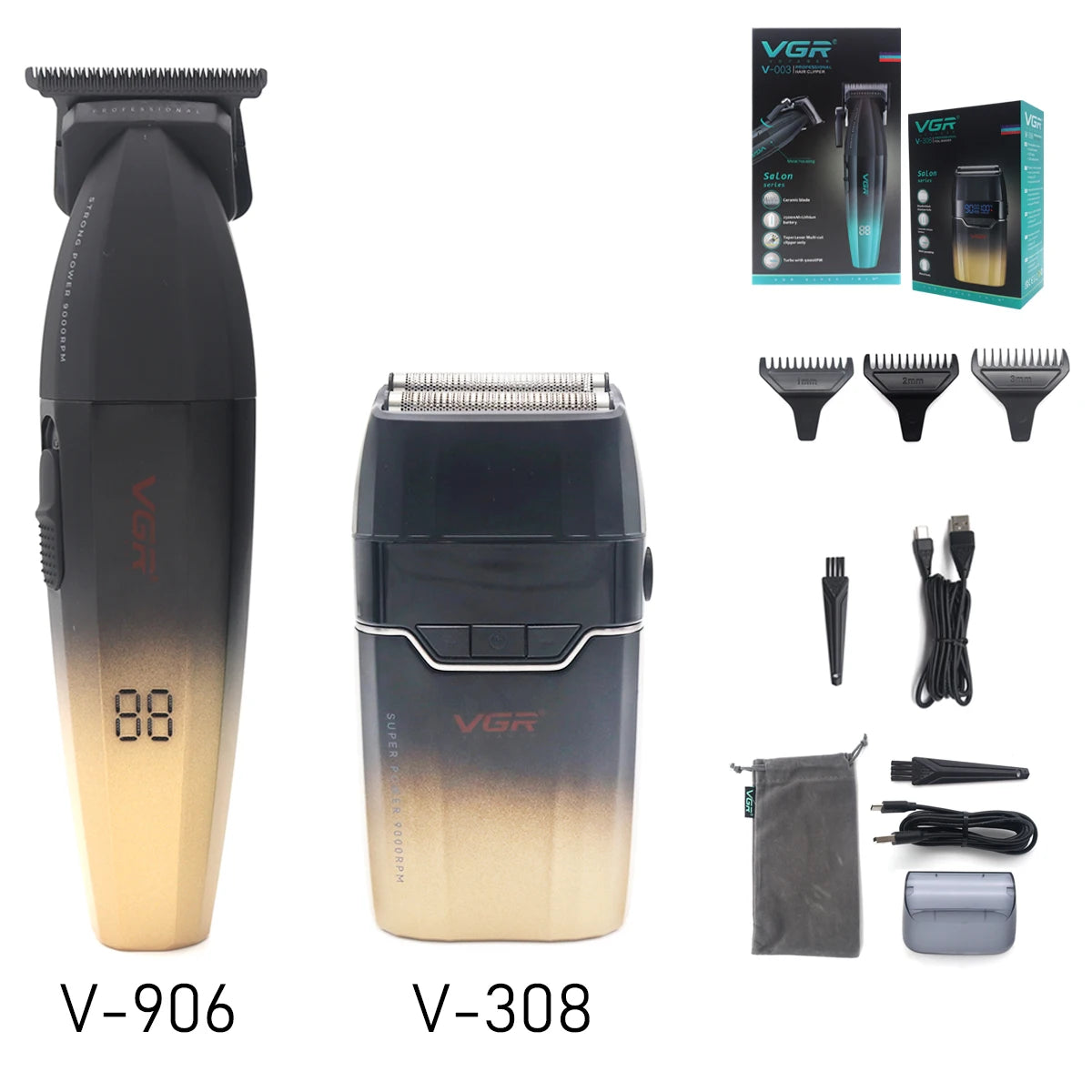 VGR V-308 Dobbel Folieskjeggtrimmer – tett, kraftig og hudvennlig barbering med LCD-display