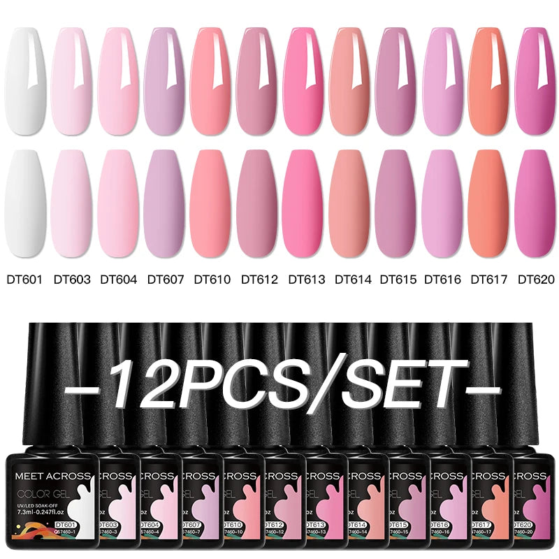 MEET ACROSS 12-Delers Nude &amp; Rosa Gel Neglelakksett