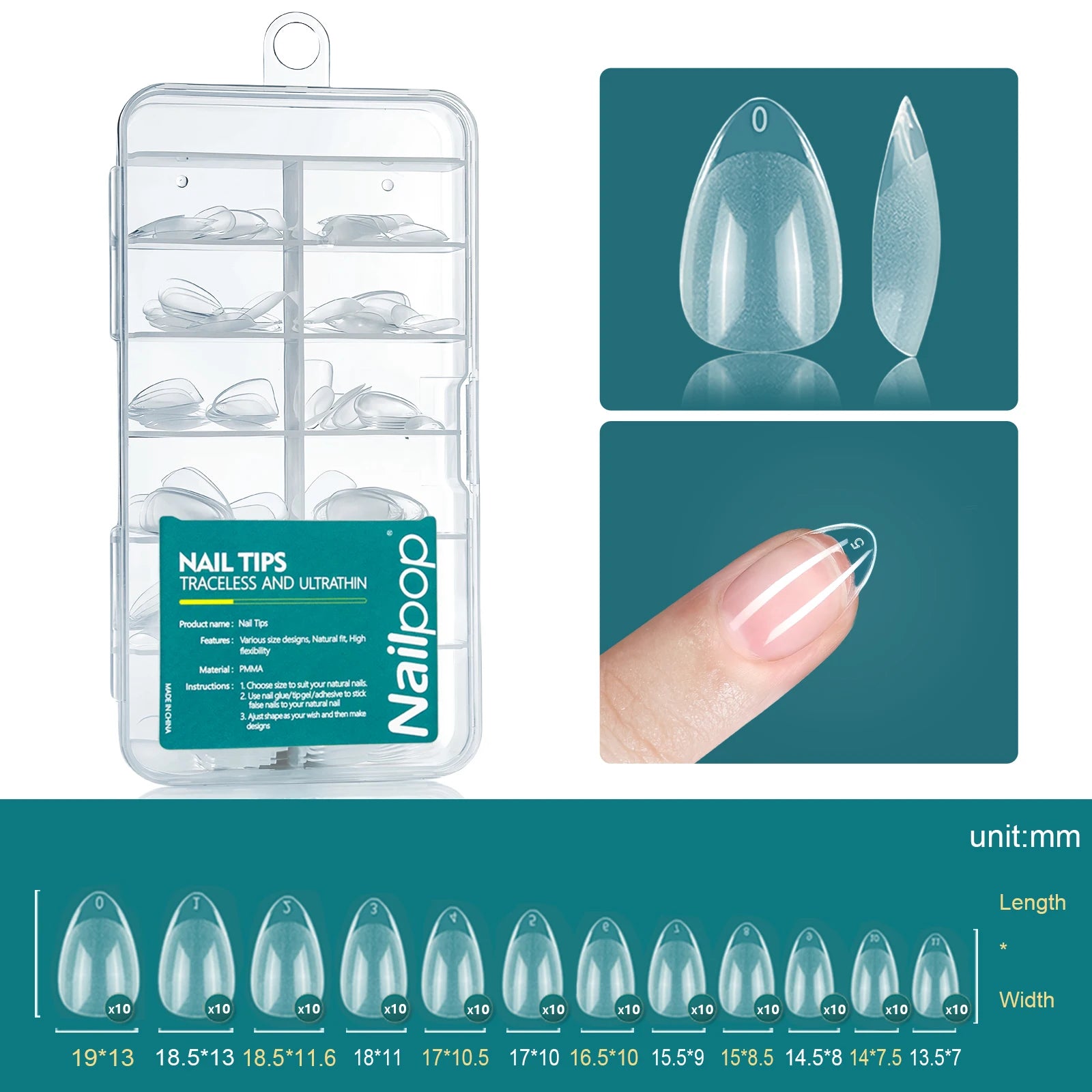 Nailpop 120-Delers Gel X Nail Tips – Myke, Naturlige og Enkle å Påføre