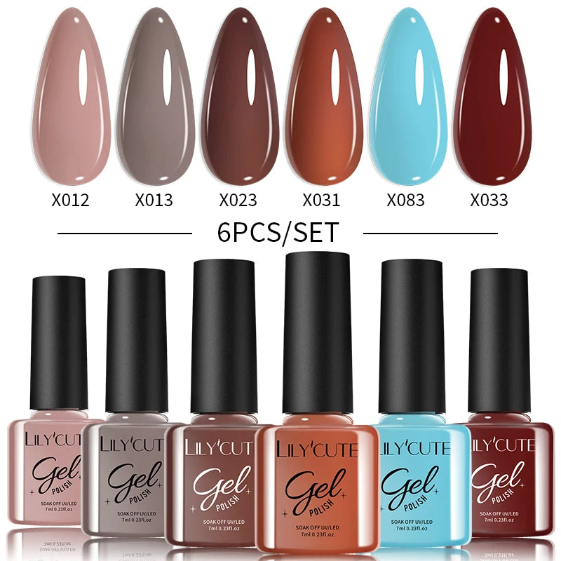 LILYCUTE 6-Delers Reflekterende Glitter Liner Gel Neglesett