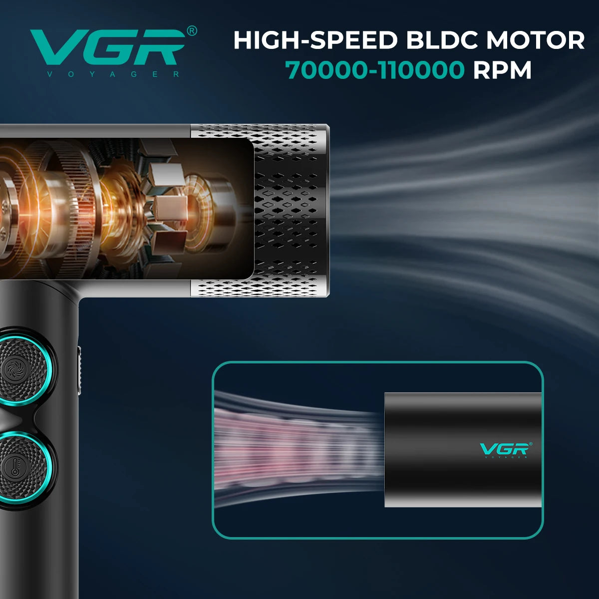 VGR Stepless Pro 4-i-1 Barber Combo – profesjonell hårklipper, trimmer, barbermaskin og hårføner