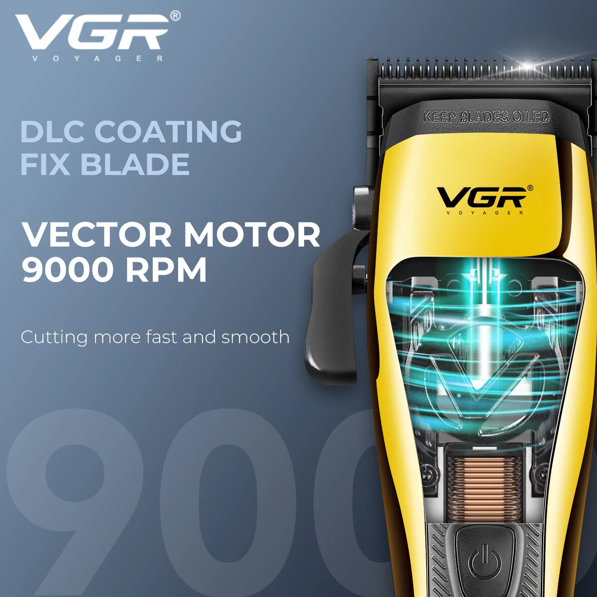 VGR V-015 trådløs hårklipper med vector-motor – 9000 RPM og DLC-blad