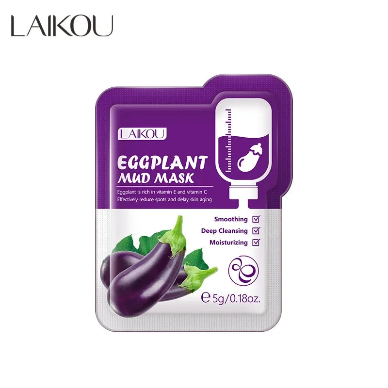 LAIKOU Cleansing Mud Mask 10pcs – Sakura &amp; Eggplant Deep Cleansing &amp; Pore-Minimizing Mask