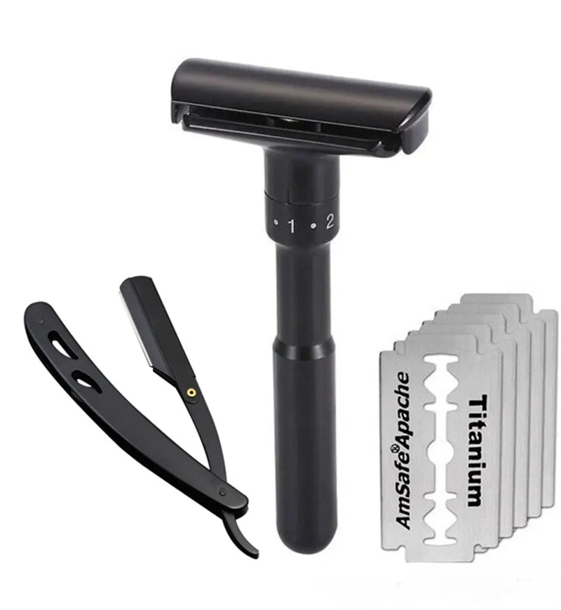 Justerbar Klassisk Safety Razor i Rustfritt Stål – Profesjonell Barberhøvel for Menn med Dobbelblad og Presis Kontroll