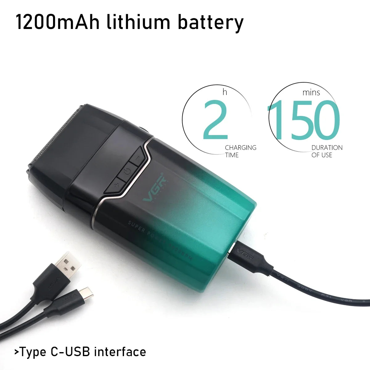 VGR V-308 Dobbel Folieskjeggtrimmer – tett, kraftig og hudvennlig barbering med LCD-display