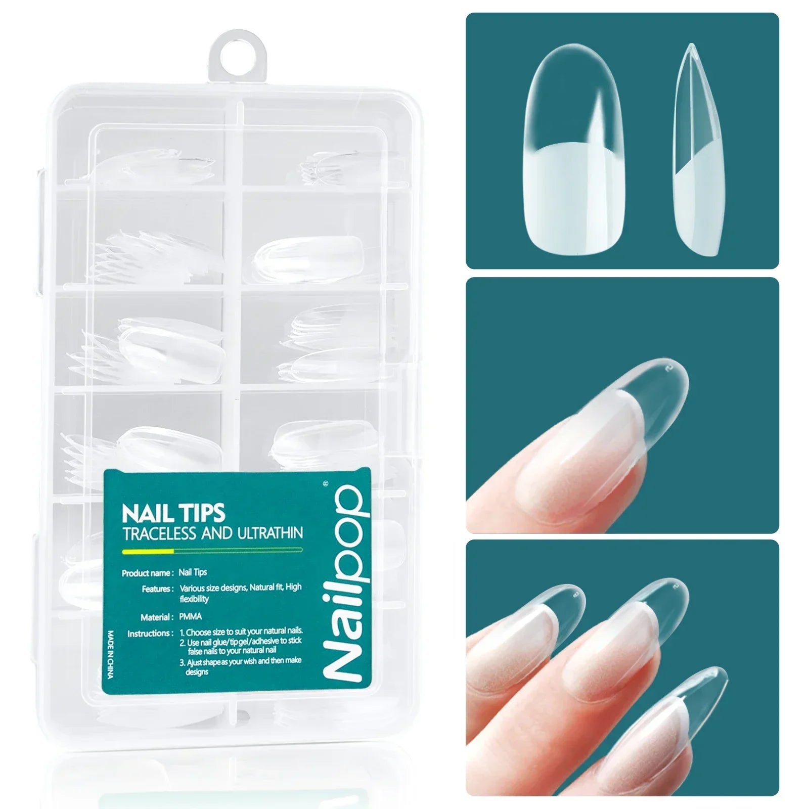 Nailpop 120-Delers Gel X Nail Tips – Myke, Naturlige og Enkle å Påføre