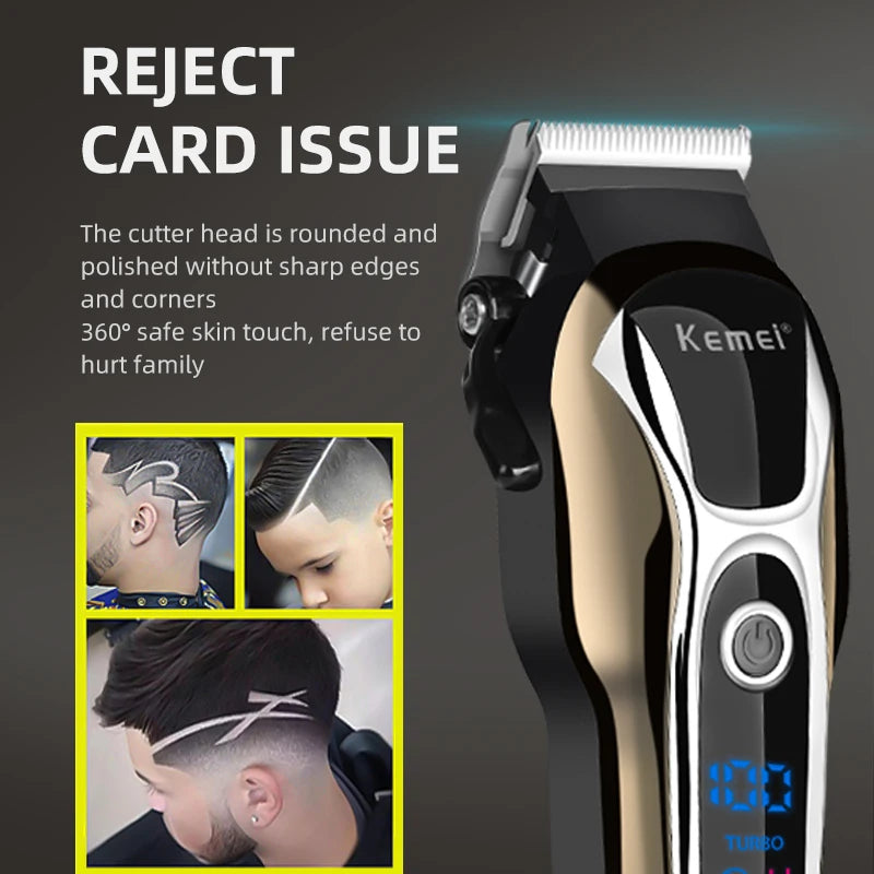 Kemei KM-1990 Professional Hair Clipper – presis, kraftig og stillegående trimmer med LCD-display