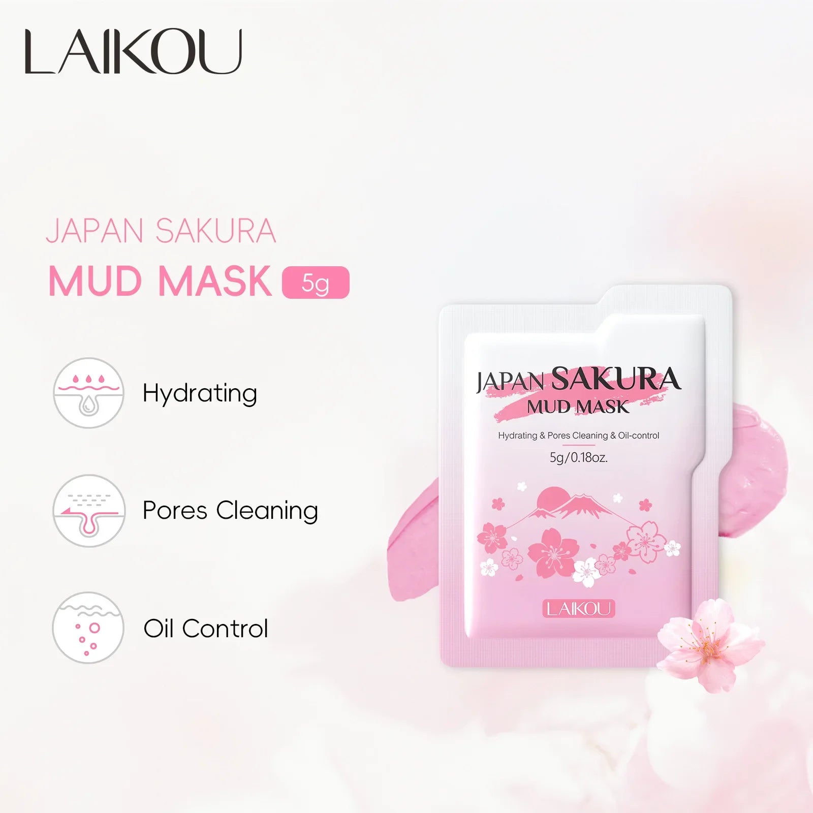 LAIKOU Cleansing Mud Mask 10pcs – Sakura &amp; Eggplant Deep Cleansing &amp; Pore-Minimizing Mask