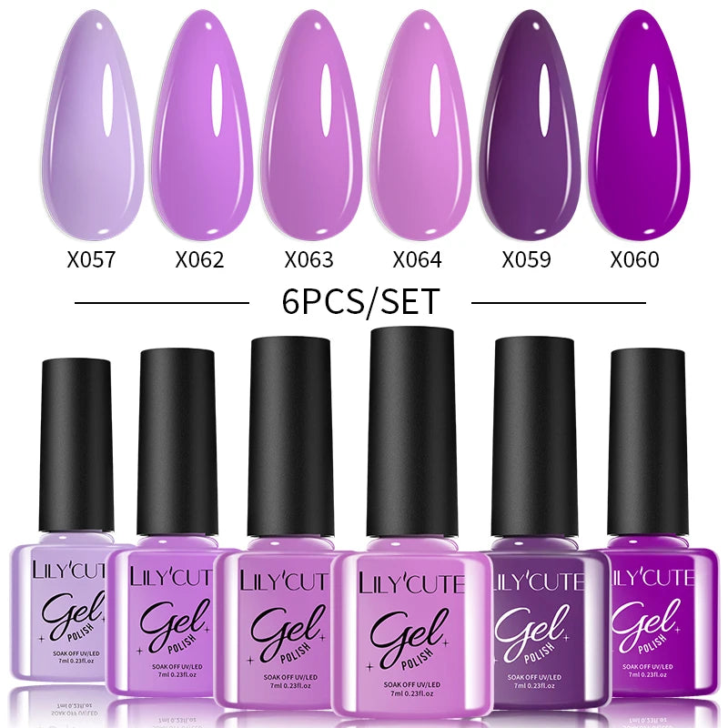 LILYCUTE 6-Delers Reflekterende Glitter Liner Gel Neglesett