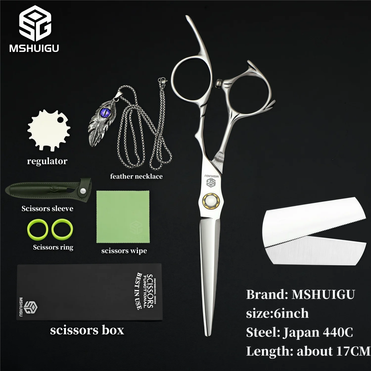 MSHUIGU VG10 Profesjonell Frisørsaks – Laser-Slipt Blad med 26 Tenner for Presis Tynning