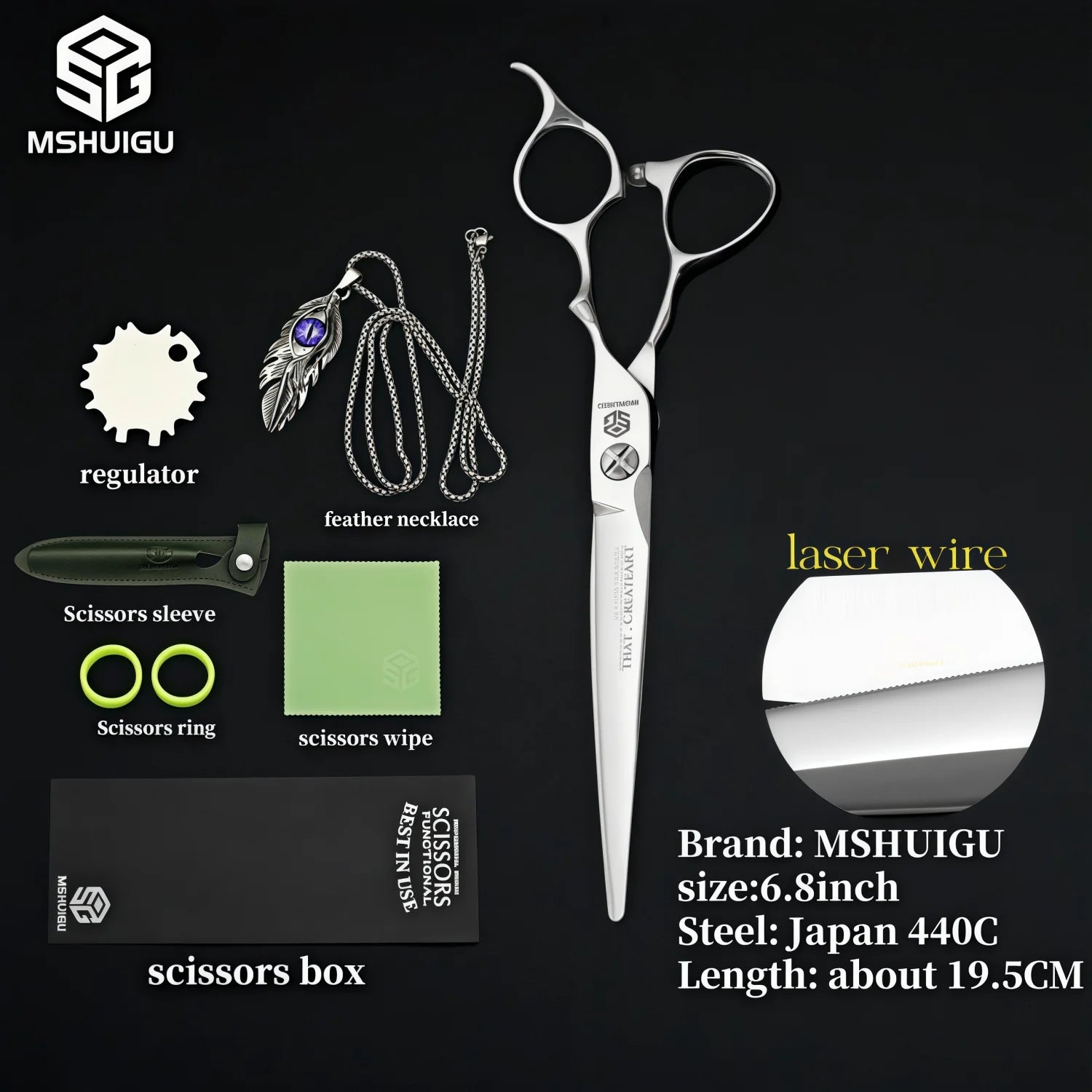 MSHUIGU VG10 Profesjonell Frisørsaks – Laser-Slipt Blad med 26 Tenner for Presis Tynning