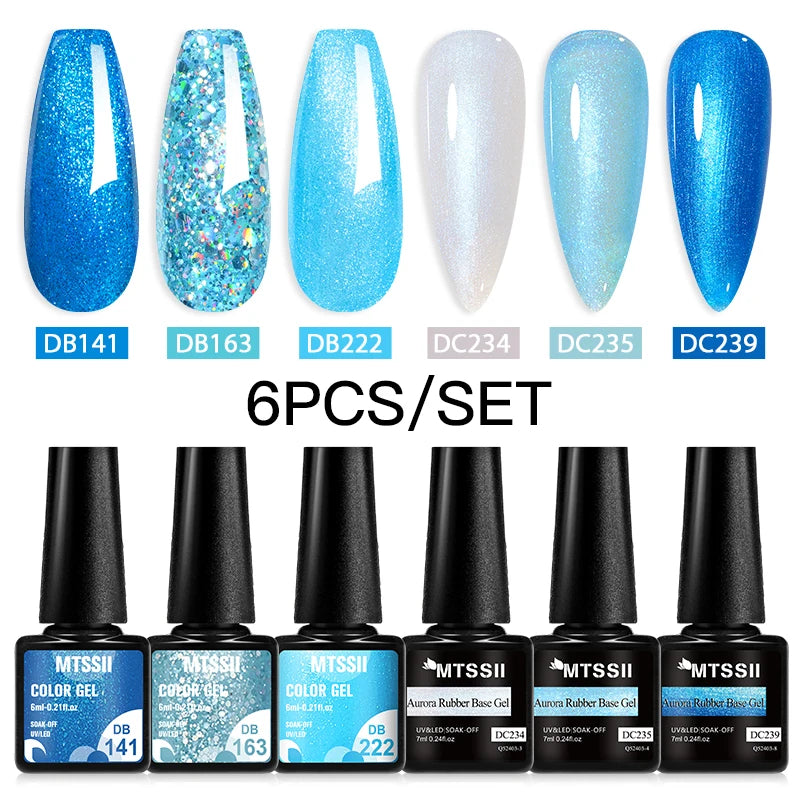 Mtssii 6-Delers Blå Glitter Gel Neglelakksett