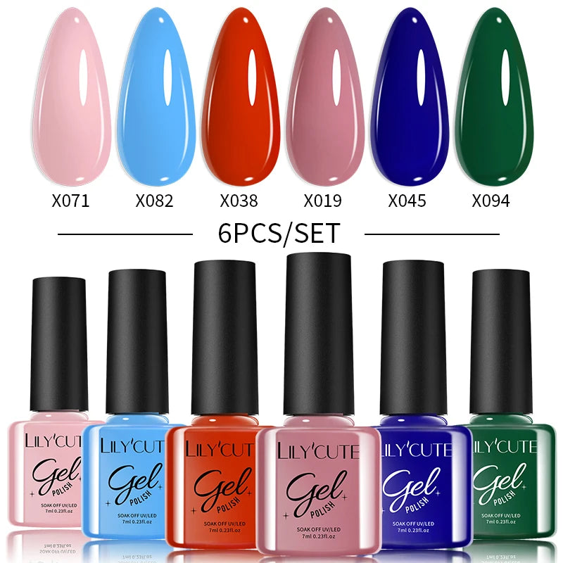 LILYCUTE 6-Delers Reflekterende Glitter Liner Gel Neglesett