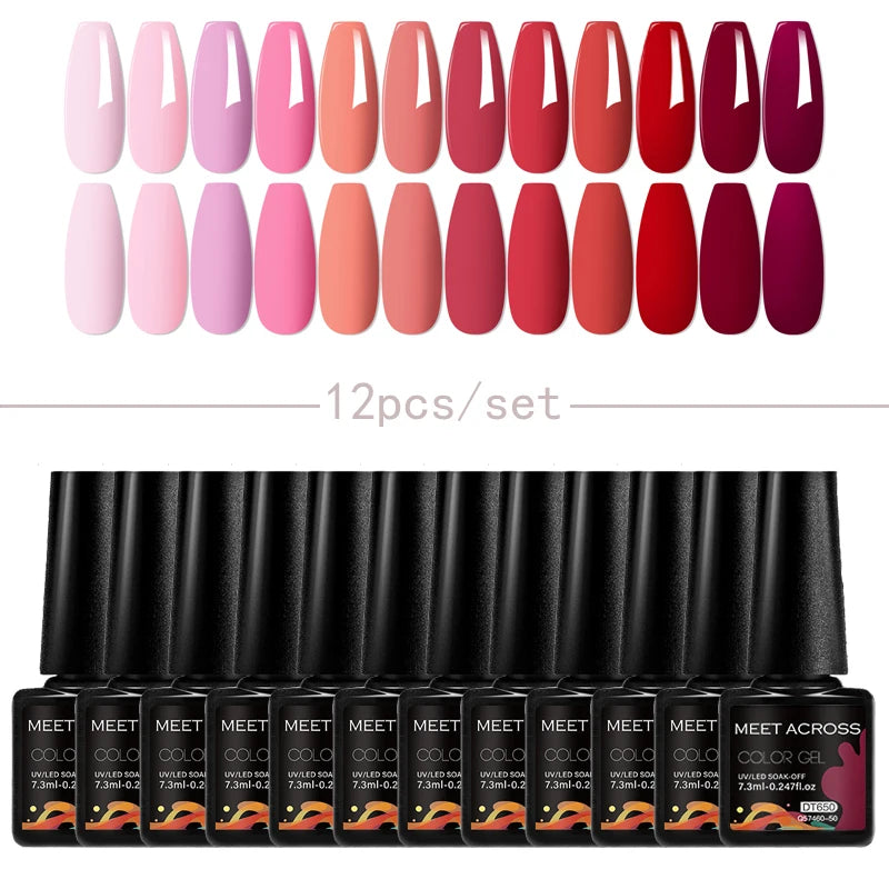 MEET ACROSS 12-Delers Nude &amp; Rosa Gel Neglelakksett