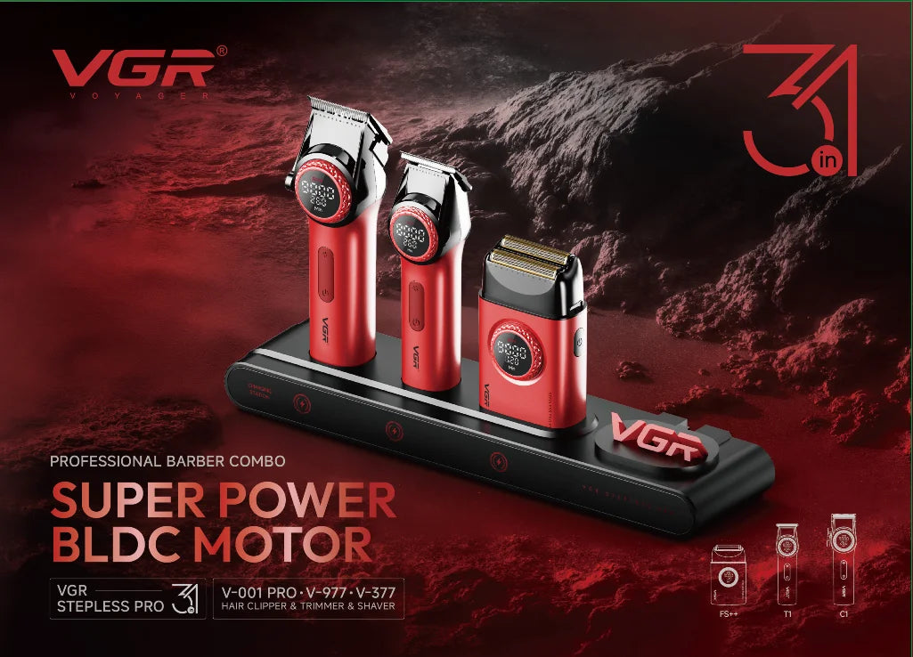 VGR 3 In 1 Hair Cutting Machine Kit High Quality Beard Trimmer Man Professional 9000 Rpm Hair Clipper Men Set
