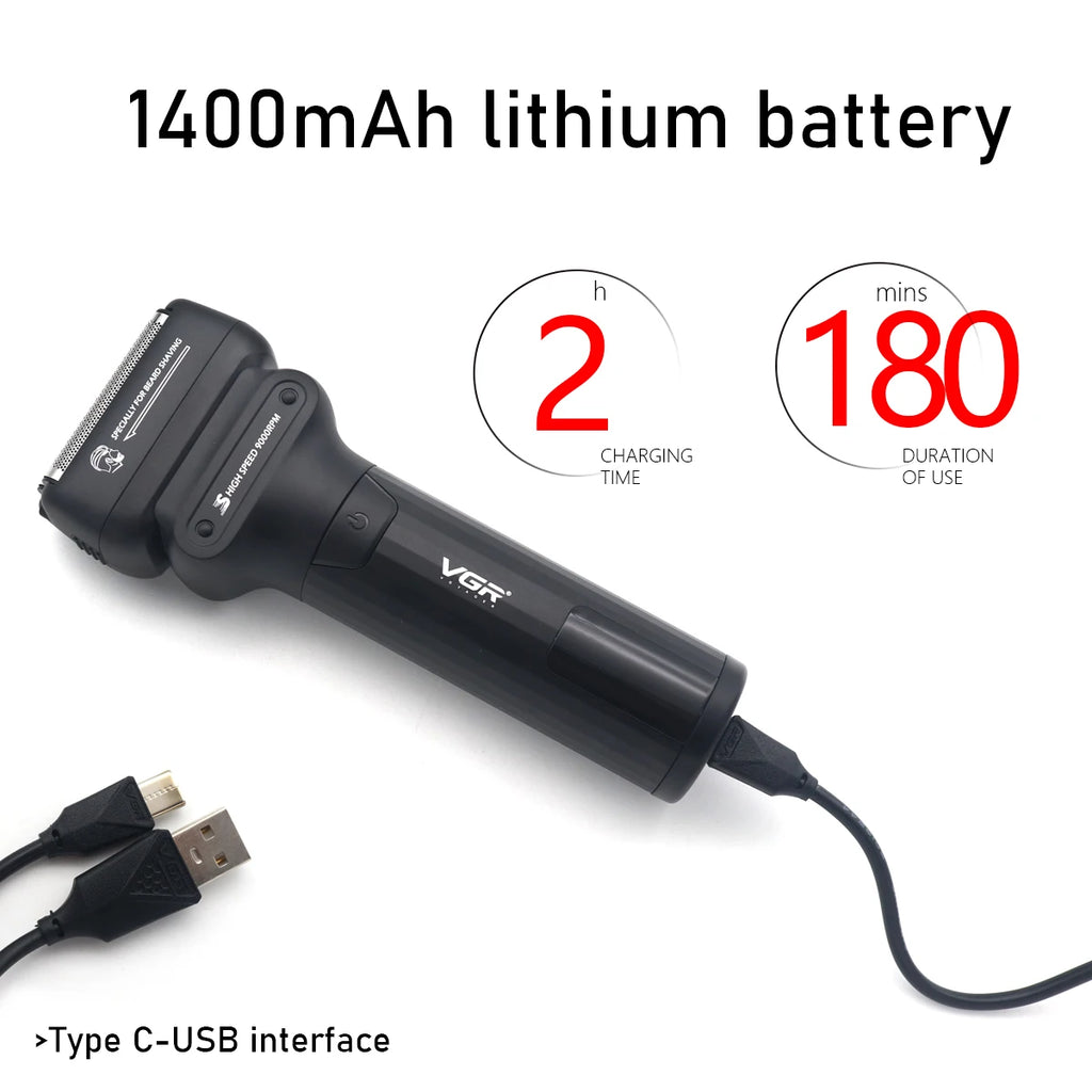 VGR V-368 Dobbel Foliebarbermaskin med LCD-display – tett, kraftig og fleksibel barbering