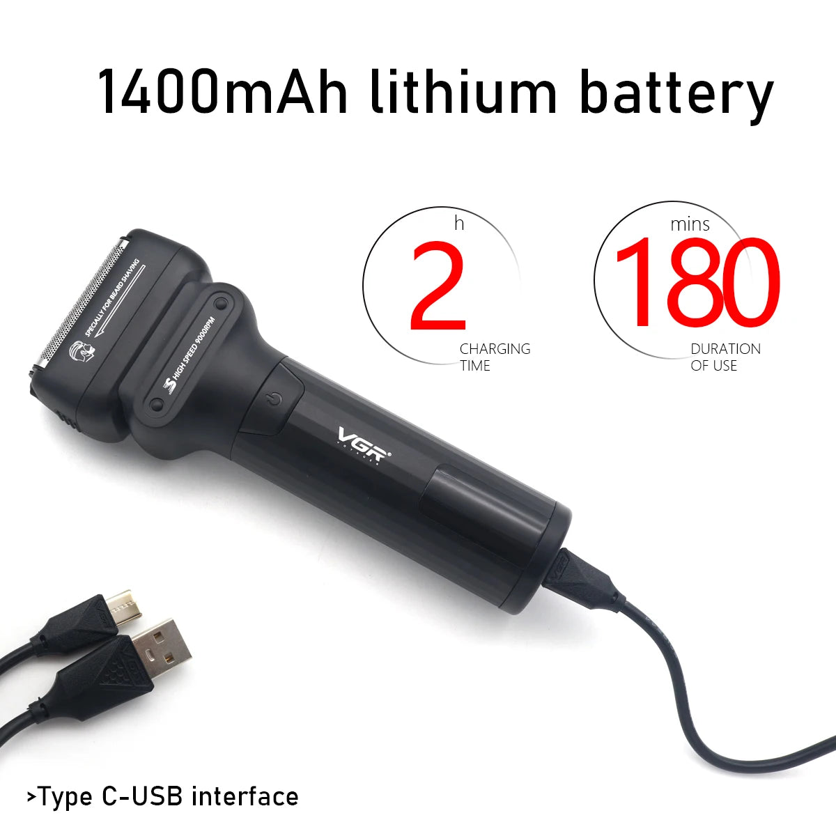 VGR V-368 Dobbel Foliebarbermaskin med LCD-display – tett, kraftig og fleksibel barbering