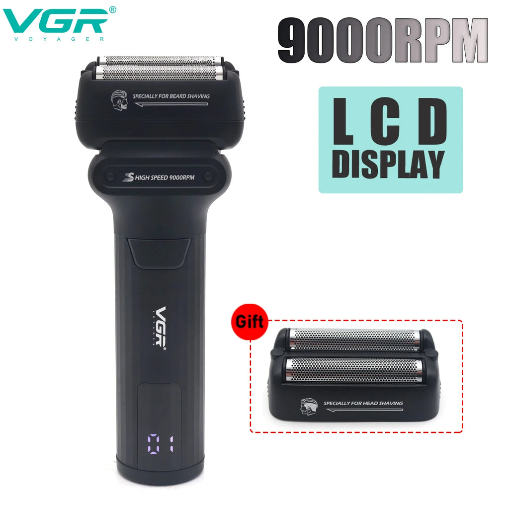 VGR V-368 Dobbel Foliebarbermaskin med LCD-display – tett, kraftig og fleksibel barbering