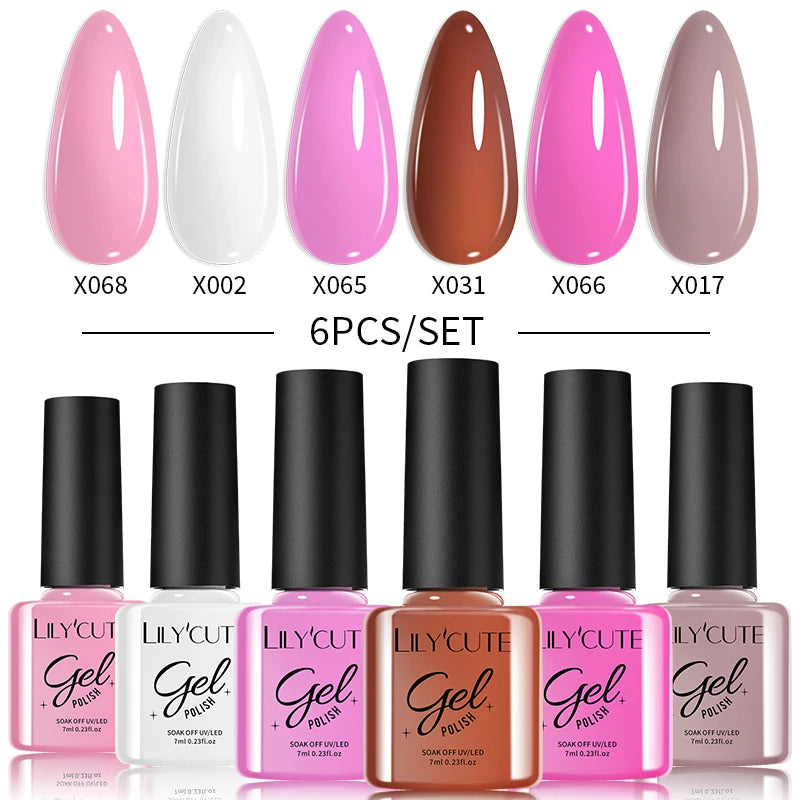 LILYCUTE 6-Delers Reflekterende Glitter Liner Gel Neglesett