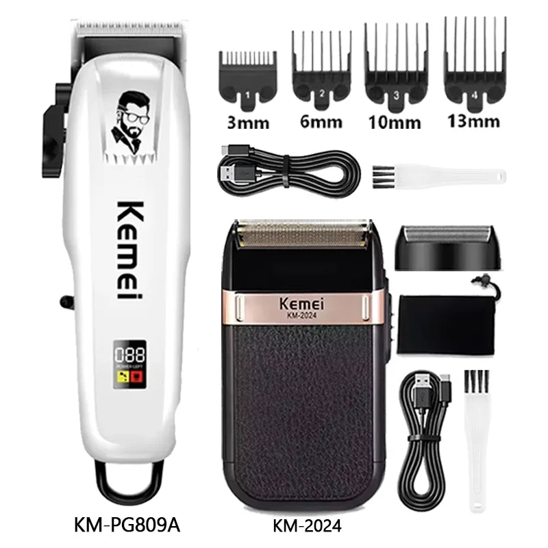 Kemei KM-PG809A + KM-1506 + KM-2024 Hair Clipper Kit – profesjonell presisjon og kraft for hår, skjegg og kropp