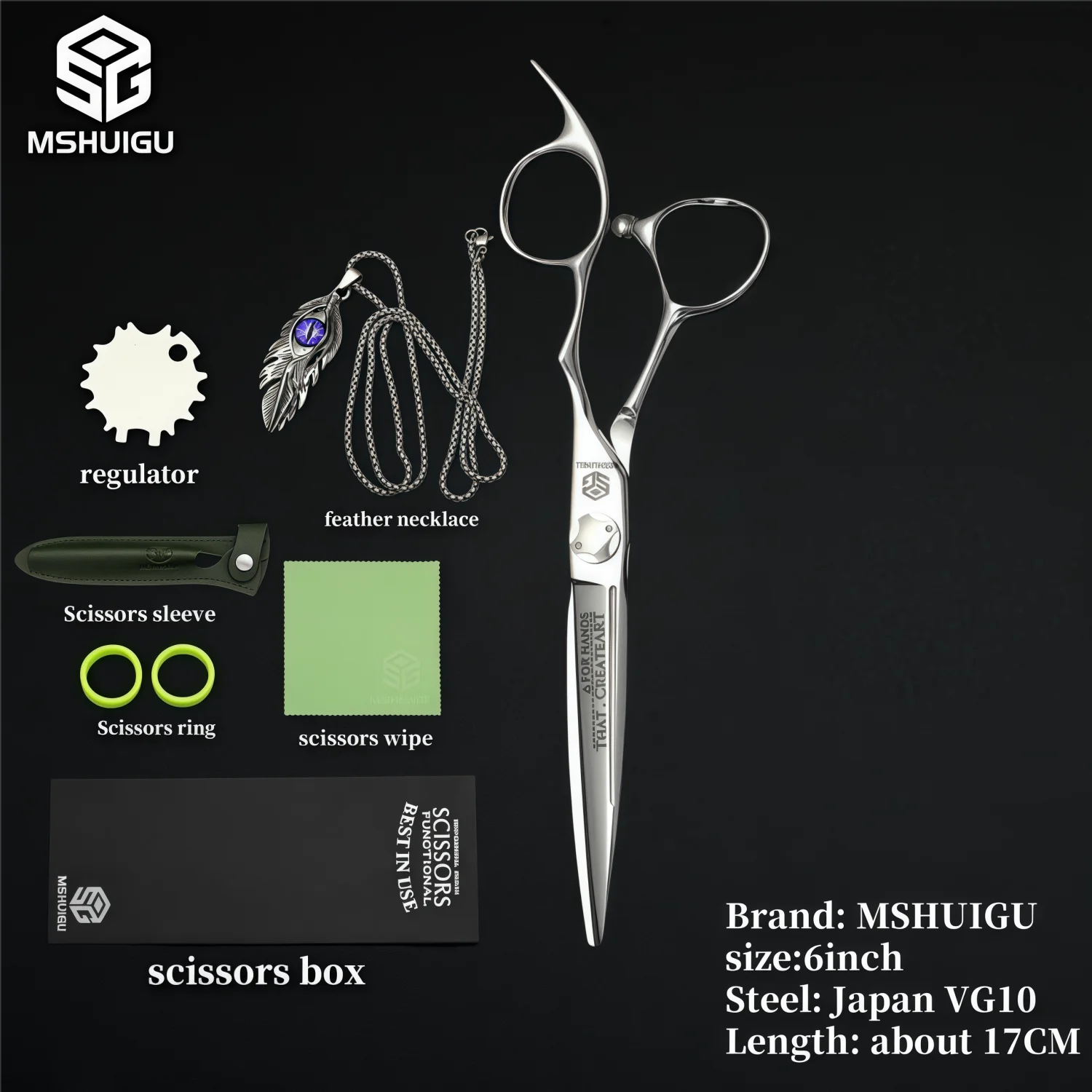 MSHUIGU VG10 Profesjonell Frisørsaks – Laser-Slipt Blad med 26 Tenner for Presis Tynning