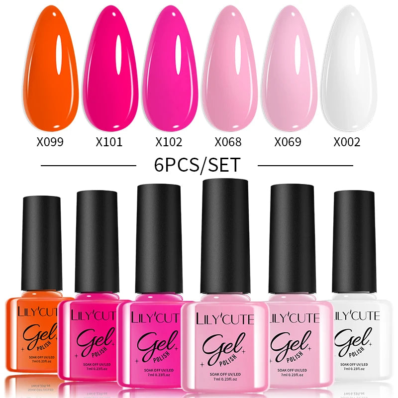 LILYCUTE 6-Delers Reflekterende Glitter Liner Gel Neglesett