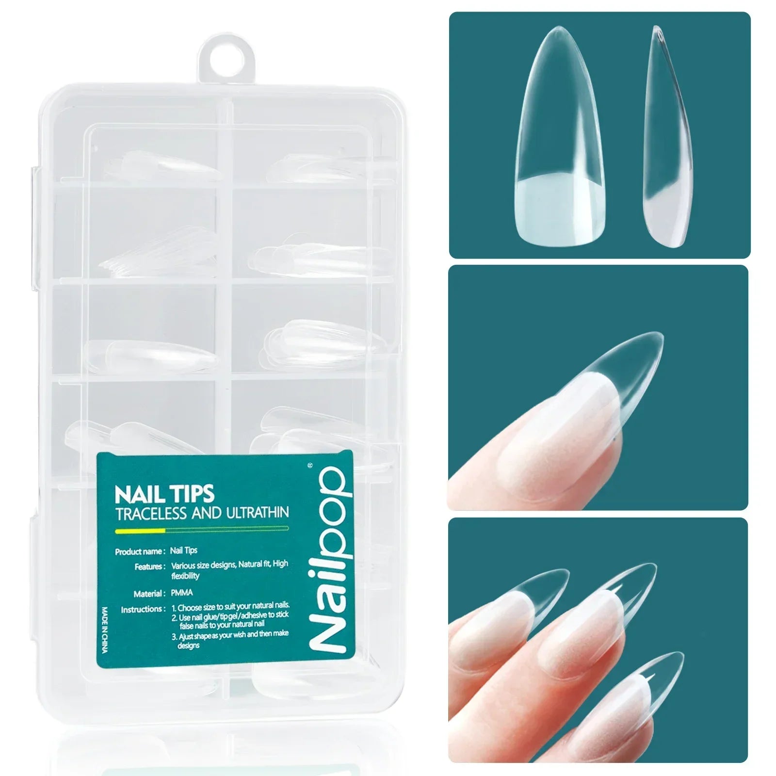 Nailpop 120-Delers Gel X Nail Tips – Myke, Naturlige og Enkle å Påføre