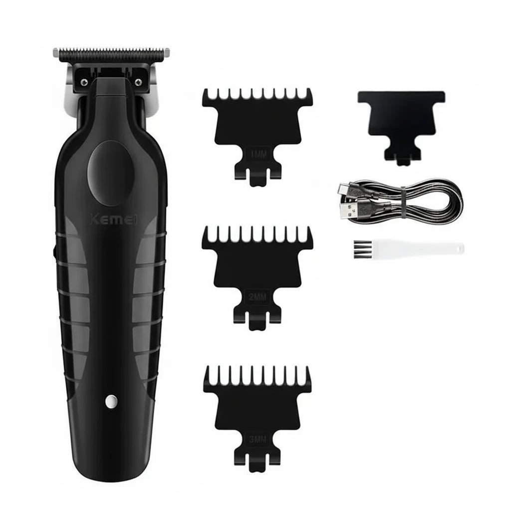 Kemei KM-2296 + KM-2299 + KM-1102 Professional Hair Clipper Kit – komplett trådløst klippesett for hår, skjegg og detaljer